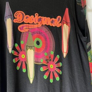 Desigual Multicolor Floral, Sleeveless, VNeck Midi Dress with embroidery